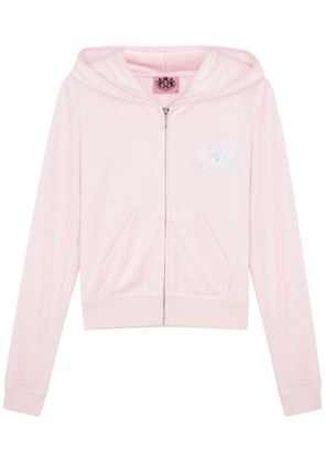 Juicy Couture Heritage Logo Hooded Velour Sweatshirt - Light Pink - M (UK12 / M)