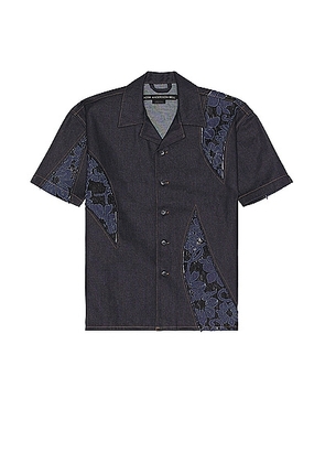 Andersson Bell Patchwork Open Collar Shirt in Denim - Blue. Size M (also in XL/1X).