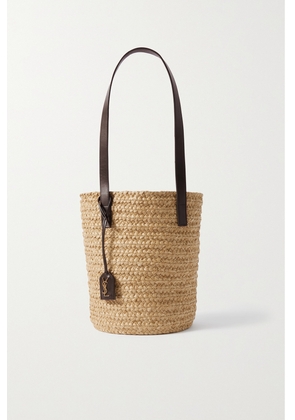 SAINT LAURENT - Panier Small Leather-trimmed Raffia Tote - Cream - One size