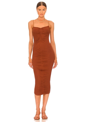 Enza Costa Ruched Strappy Dress in Brown. Size XS.