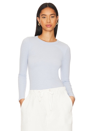 Enza Costa Textured Knit Crew Top in Baby Blue. Size L, M, XL, XS.