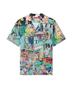 Members of the Rage Hawaiian Short Sleeve Shirt in Party Print - Blue. Size L (also in M, S, XL/1X).