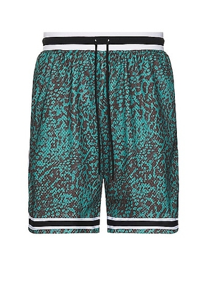 JOHN ELLIOTT Game Shorts in Turquoise Leopard - Green. Size L (also in M, S, XL/1X).