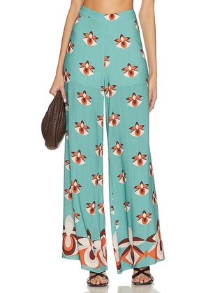 ADRIANA DEGREAS Vintage Orchid Wide Leg Pants in Teal. Size L, S.