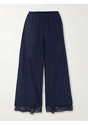 Eres - Opale Lace-trimmed Cotton Pajama Pants - Blue - small,medium,large