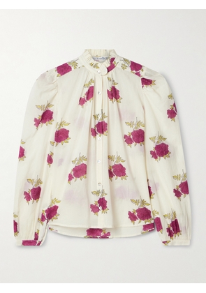 ALIX OF BOHEMIA - Annabel Gathered Floral-print Cotton-voile Blouse - Ivory - x small,small,medium,large,x large