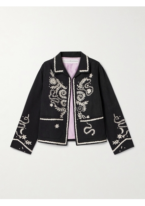 ALIX OF BOHEMIA - Francis Embroidered Slub Silk Jacket - Black - x small,small,medium,large,x large