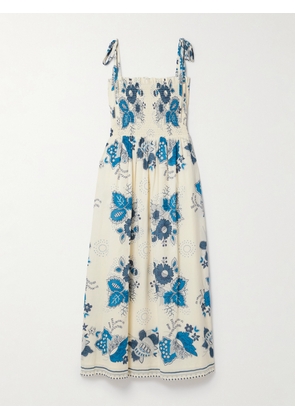ALIX OF BOHEMIA - Kaia Shirred Printed Cotton-voile Midi Dress - Blue - x small,small,medium,large,x large