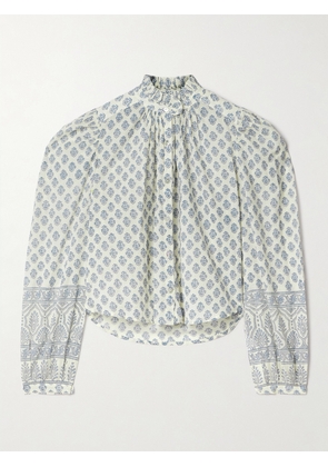 ALIX OF BOHEMIA - Annabel Cropped Gathered Floral-print Cotton-voile Blouse - Blue - x small,small,medium,large,x large