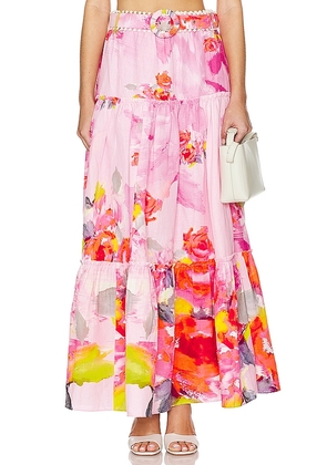 HEMANT AND NANDITA Belted Maxi Skirt in Pink. Size L, S.
