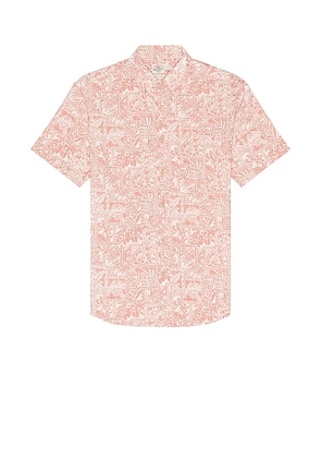 Faherty Short Sleeve Stretch Playa Shirt in Coral. Size M, S, XL/1X.