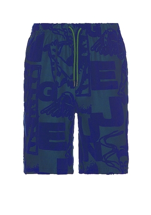 Jungles Terry Towelling Short in Blue. Size L, S, XL/1X.