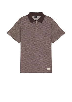 THRILLS Linked Quarter Zip Polo Shirt in Brown. Size M, S, XL/1X.