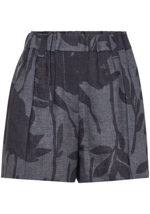 Brunello Cucinelli Ramage-print linen mini shorts - Grey