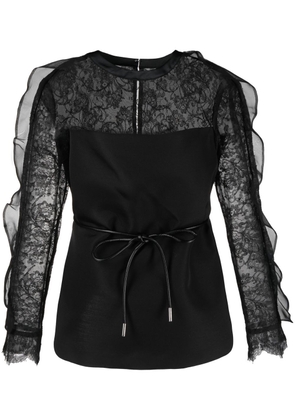 sacai floral lace belted blouse - Black