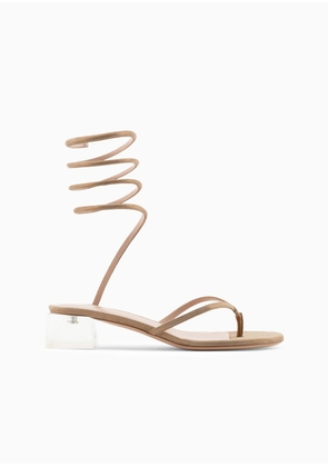 OFFICIAL STORE Laminated Suede Heeled Thong Sandals With A Spiral Strap
