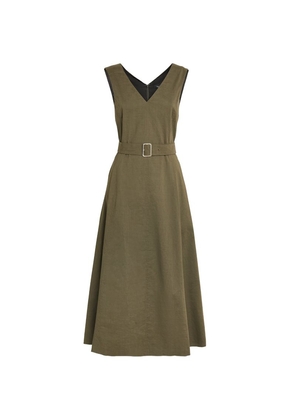 Theory Linen-Blend V-Neck Midi Dress