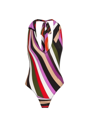 Pucci Striped Plunge Swimsuit