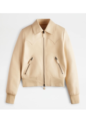 Tod's - Bomber Jacket in Leather, BEIGE, 36 - Coat / Trench