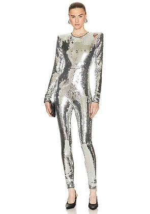 Alexandre Vauthier Long Sleeve Jumpsuit in Silver - Metallic Silver. Size 36 (also in ).