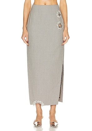 AREA Distressed Crystal Midi Skirt in Brown & Ivory - Grey. Size 4 (also in ).