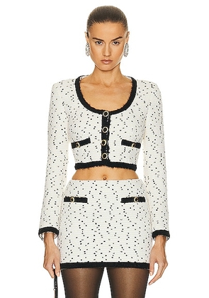 Alessandra Rich Tweed Boucle Cropped Jacket in Ivory & Black - Ivory. Size 42 (also in ).