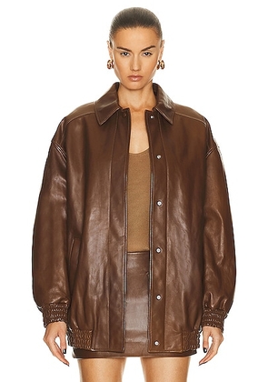 Zeynep Arcay Oversized Leather Bomber Jacket in Brown - Brown. Size 2 (also in ).