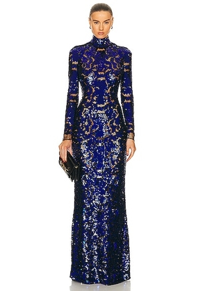 TOM FORD Snake Sequins Long Sleeve Evening Dress in Cobalt Blue - Royal. Size 38 (also in ).