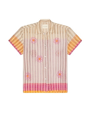 HARAGO Beaded Short Sleeve Shirt in Pink - Pink. Size L (also in M).