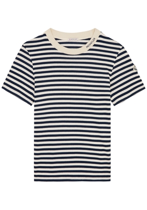 Moncler Striped Pointelle-knit Cotton T-shirt - White - L (UK14 / L)