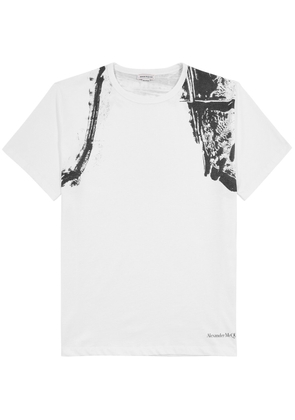 Alexander Mcqueen Harness Printed Cotton T-shirt - White And Black