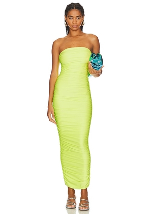 Good American Satin Ruched Tube Maxi Dress in Green. Size 4.