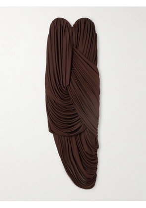 Loewe - Strapless Draped Gathered Jersey Midi Dress - Brown - FR36,FR38,FR40
