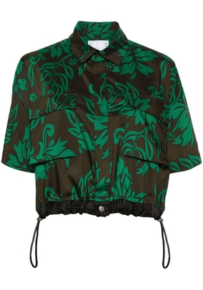 sacai leaf-print cropped shirt - Brown