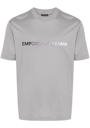 Emporio Armani logo-embroidered cotton T-shirt - Grey