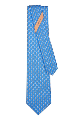 Ferragamo shark-print silk tie - Blue