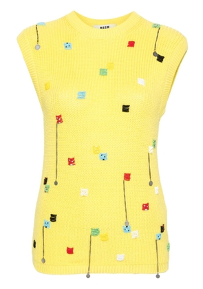 MSGM bead embellished chevron-knit top - Yellow