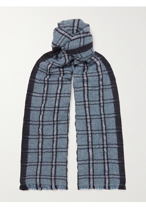 Loro Piana - Checked Linen and Cashmere-Blend Tweed Scarf - Men - Blue