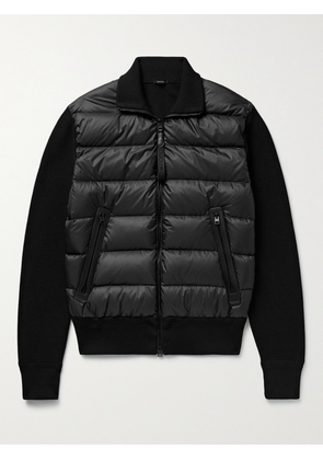TOM FORD - Slim-Fit Leather-Trimmed Ribbed Wool and Quilted Shell Down Jacket - Men - Black - IT 44