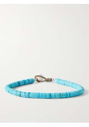 Mikia - Silver Turquoise Beaded Bracelet - Men - Blue - M