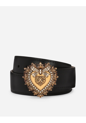 Dolce & Gabbana Devotion Belt In Lux Leather - Woman Belts Black Leather 65