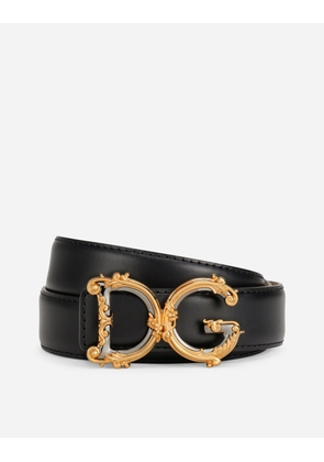 Dolce & Gabbana Calfskin Belt With Logo - Woman Belts Black Leather 90