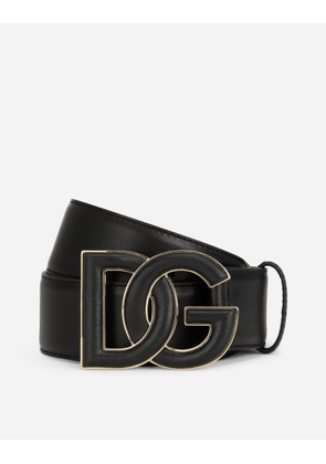Dolce & Gabbana Calfskin Belt With Dg Logo - Woman Belts Black Leather 100