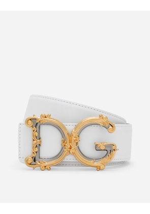 Dolce & Gabbana Leather Belt With Baroque Dg Logo - Woman Belts White Leather 90