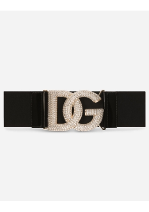 Dolce & Gabbana Elasticated Belt With Crystal Dg Buckle - Woman Belts Black 70