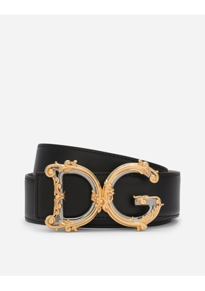 Dolce & Gabbana Leather Belt With Baroque Dg Logo - Woman Belts Black Leather 85