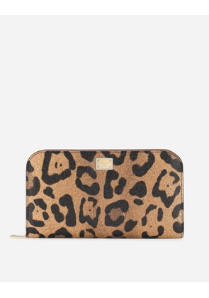 Dolce & Gabbana Leopard-print Crespo Zip-around Wallet With Branded Plate - Woman Wallets And Small Leather Goods Multicolor Onesize