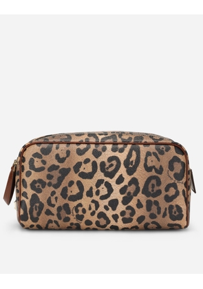 Dolce & Gabbana Airpods Case In Leopard-print Crespo With Branded Plate - Woman Wallets And Small Leather Goods Multicolor Onesize