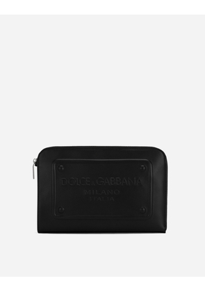 Dolce & Gabbana Small Calfskin Pouch With Raised Logo - Man Briefcase And Clutches Black Leather Onesize