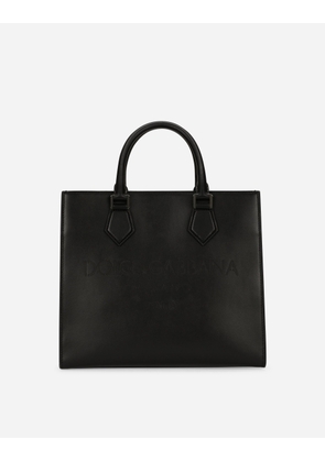 Dolce & Gabbana Calfskin Edge Shopper With Logo - Man Shoppers Black Leather Onesize